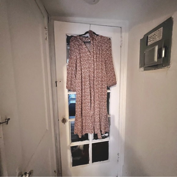 Xmas sale! GAP Splitneck Midi Dress, Size XL, Brown Ditsy Floral, Tie Waist - Picture 11 of 14